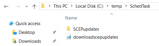 Quick access Desktop Downloads > ThisPC Local Disk(C:) temp > SchedTask Name SCEPupdates downloadscepupdates