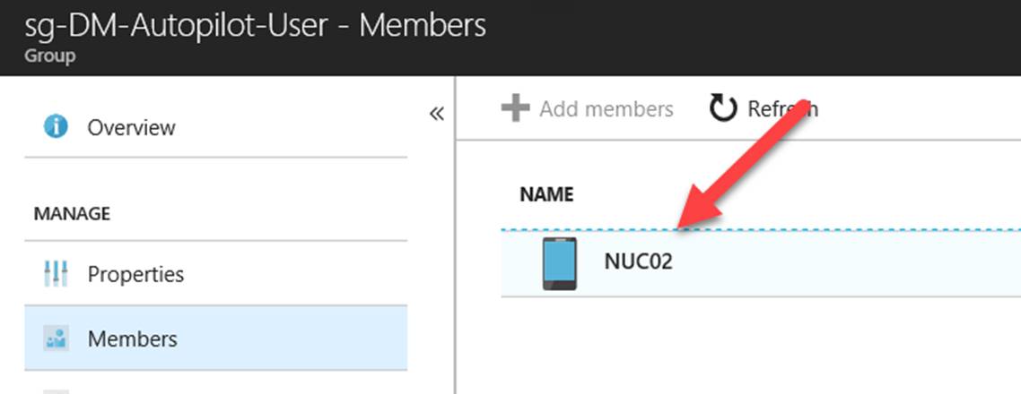 sg-DM-Autopilot-User - Members Overview Properties Members « Add members NUC02